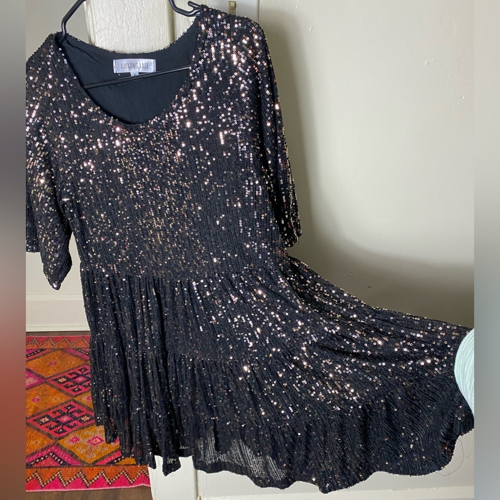 Amazing Lace Babydoll Sequin Dress - Picture 3 of 5